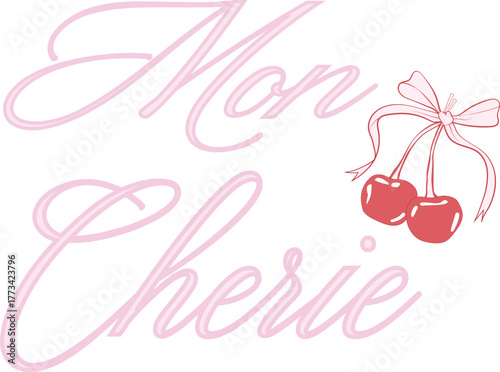 coquette bows Mon Cherie cherry bow Frenc ribbon romantique cherries romantic girl  European cute motifs cherry checker wine Trending  t-shirt design Slogan Logo Graphic Vector Tee shirt and apparel