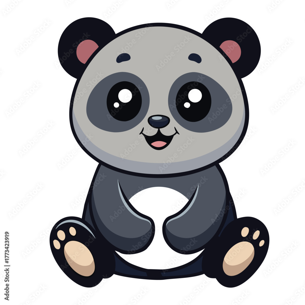 Naklejka premium Adorable cartoon panda character illustration sitting comfortably with a friendly expression and playful demeanor