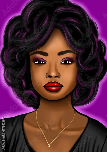 Beautiful woman with beautiful curls digital art illustrated portrait 