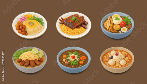 set of different kinds of food