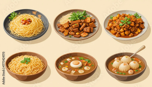 set of different kinds of food