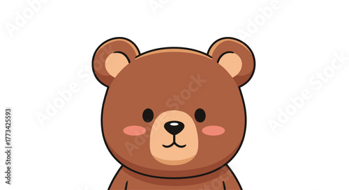 Cute cartoon brown bear peeking from the side with pink blush cheeks and happy expression.