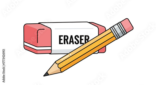 Pencil and eraser stationery with transparent background