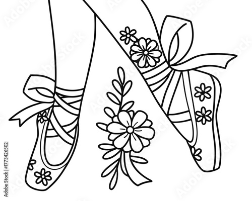 Ballet shoes with floral accents and ribbons