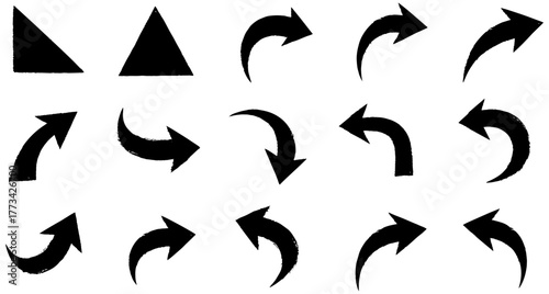 Dynamic collection of black arrows and triangles guiding direction and progress in design