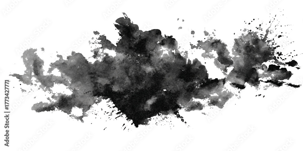 Obraz premium Abstract black ink splat and paint grunge splash vector illustration design .splatter stain texture silhouette and liquid spot drop creating dirty pattern art .