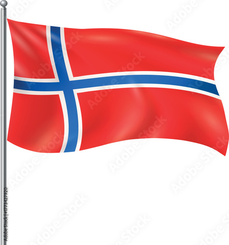 Waving Flag of Norway on a Pole