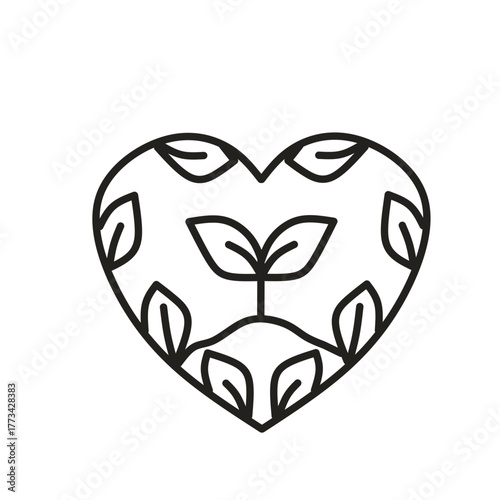 Eco Heart Line Icon, Love Nature and Leaf