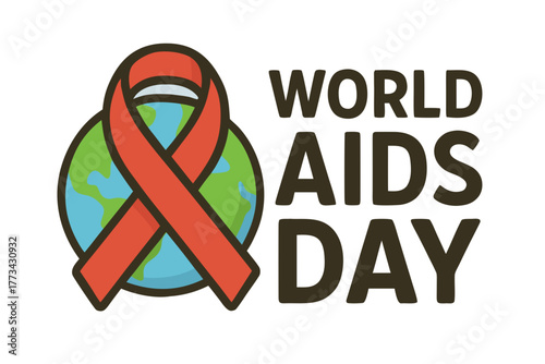 World AIDS Day Icon — Red Ribbon and Earth Globe Awareness Illustration