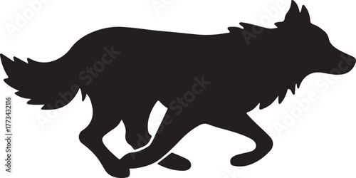A striking silhouette of a running wolf in a dynamic pose