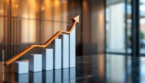 A visually striking and informative photo featuring an arrow pointing upwards towards a graph that represents corporate future gro