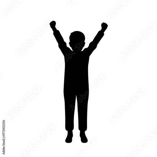 Child Actor in Costume Raising Arms in Excitement Backstage Silhouette
