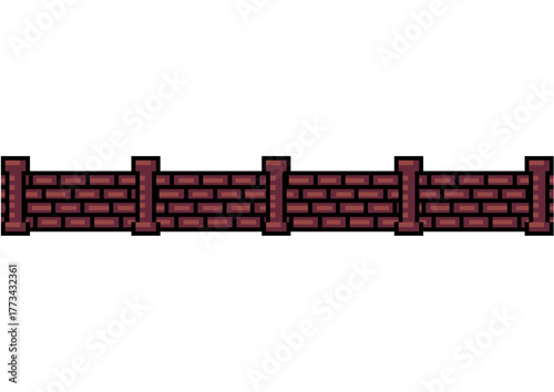 Illustration of a red brick fence with evenly spaced pillars, showing a classic architectural style and solid masonry design suitable for property boundaries.