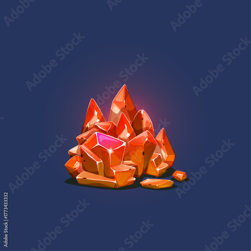 Glowing Orange Crystals Cluster Isolated on Dark Background - Digital Illustration