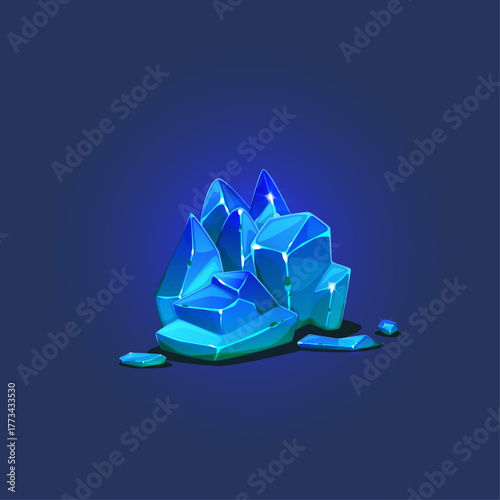 Sparkling Blue Gemstone Crystals Cluster - Glowing Luminous Mineral Formation