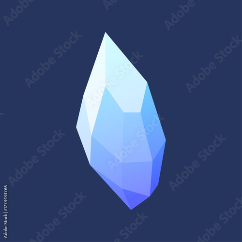 Geometric Crystal Gemstone Icon on a Deep Blue Background with Subtle Lighting Effects