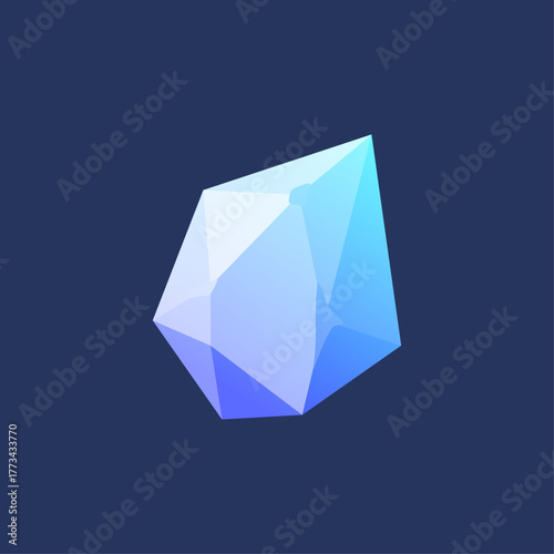 Abstract crystal geometric shape blue and purple gradient isolated on dark background
