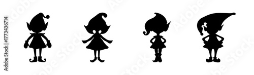 Christmas elf silhouettes set vector illustration holiday characters collection on white