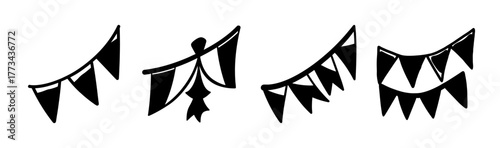 Hand drawn doodle set of bunting flags pennants festive party decoration