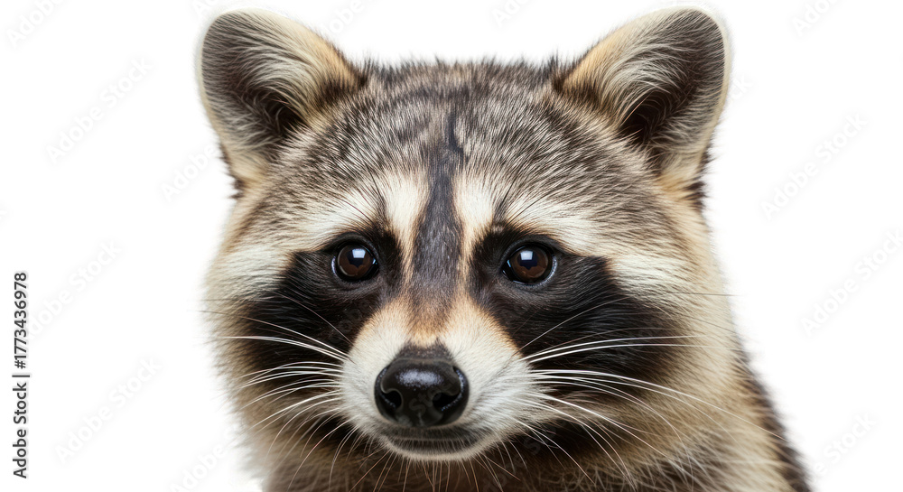 Fototapeta premium Close-up portrait of a raccoon on a greenscreen background.