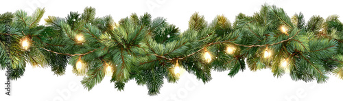 Festive green garland with warm lights, Christmas decoration