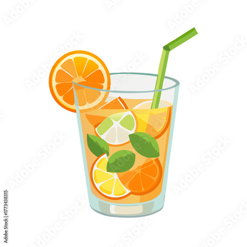 Refreshing citrus cocktail with ice cubes