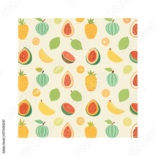 Seamless pattern with tropical fruits on a light background