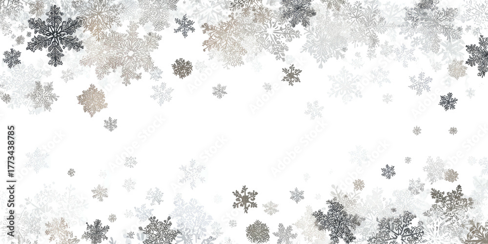 Fototapeta premium Abstract pattern of falling snowflakes on a black background