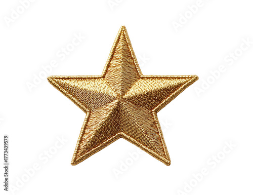 Golden embroidered five-pointed star on black background, metallic sheen