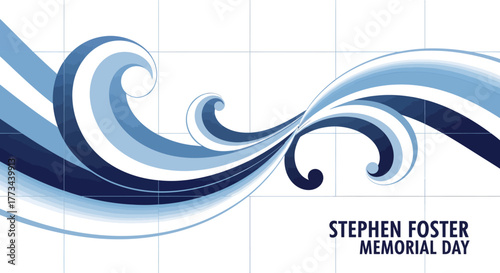 Stylized blue waves on a white grid background for Stephen Foster Memorial Day.