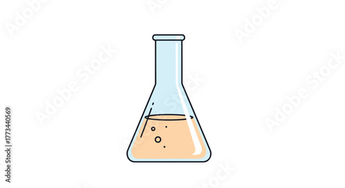 A clean, vector-style depiction of a laboratory Erlenmeyer flask filled with a bubbling orange chemical solution on an isolated white background.