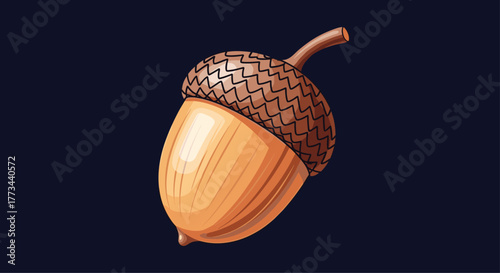 A captivating digital rendering of a classic acorn, complete with a patterned cap and natural brown hues, isolated on a deep blue background.