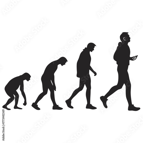 Evolution of man to modern man with smartphone