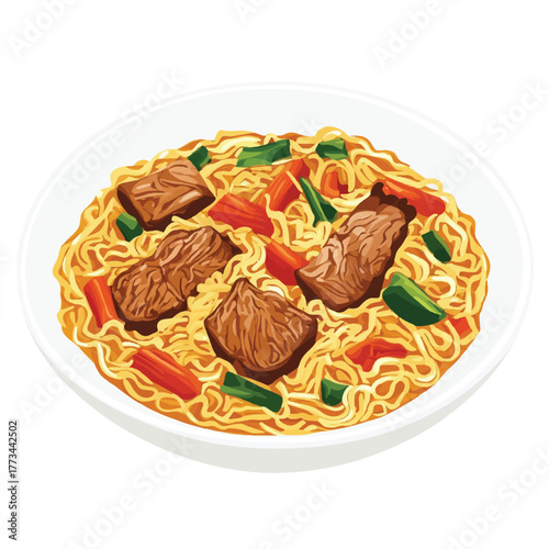 Delicious Beef Noodles in a Bowl.