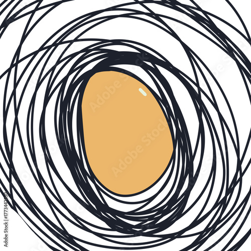 A round, striped mass with a yellow center or window.