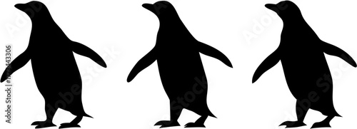 Three Adorable Penguin Silhouettes Strutting Together, Perfect for Antarctic Adventure Themes and Engaging Wildlife Designs, Originally a Scalable Vector Graphic