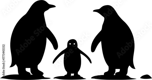 Charming penguin family silhouette, perfect for wildlife education, conservation efforts, or adorable animal-themed designs, originally a scalable vector graphic