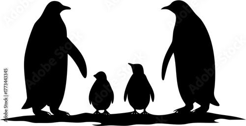 Adorable penguin family silhouette art print for kids, perfect for nursery decor, minimalist design, wildlife illustration, animal lover gift, modern art