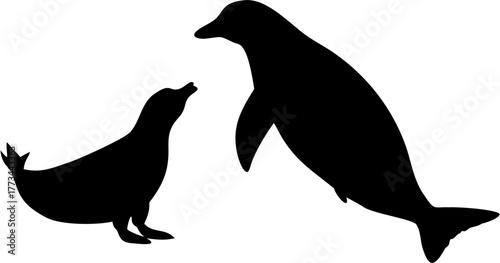 Adorable seal family silhouette, perfect for wildlife conservation campaigns and educational resources focusing on marine life and animal protection initiatives