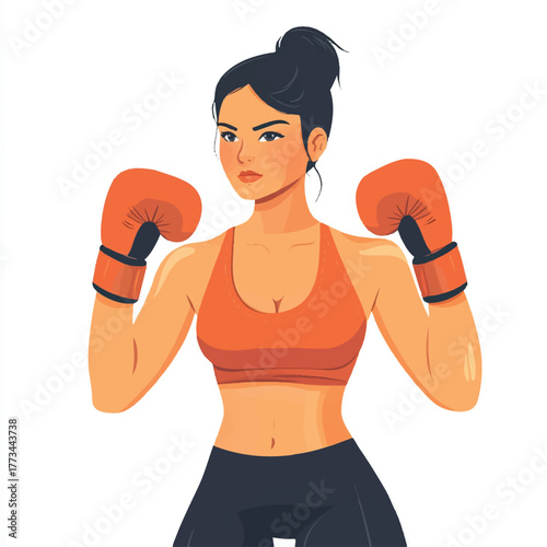  Determined Woman Boxer in Orange Gloves and Sportswear Ready to Fight