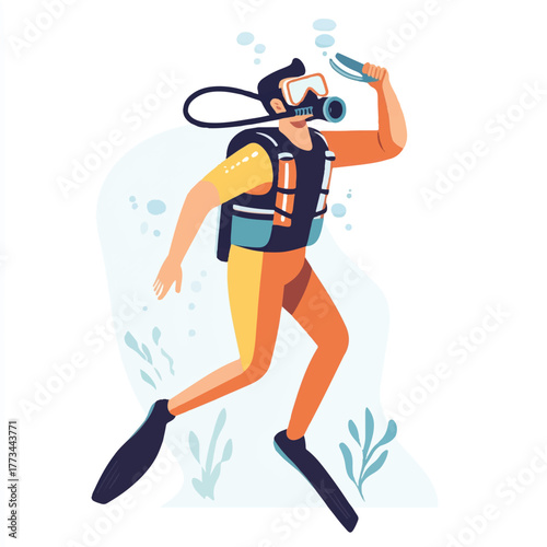 Diver exploring underwater world with scuba gear and flippers.