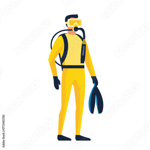 Diver in yellow suit with scuba gear.