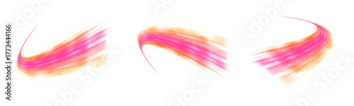 Radiant purple and orange neon streaks flow in smooth spirals on a PNG background. The luminous curves suggest motion, acceleration, and digital innovation. Ideal for futuristic and sci-fi designs.