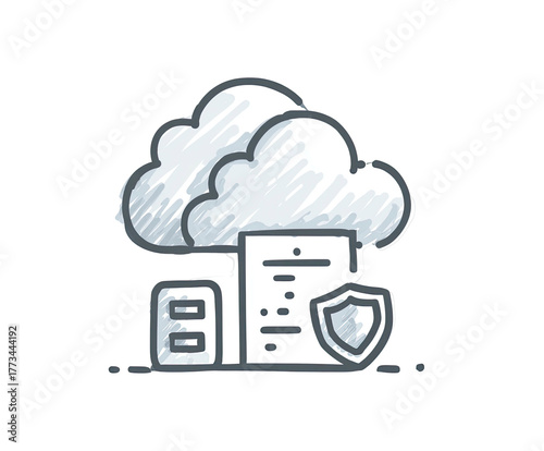 Sketch of cloud, document, server, and shield icon
