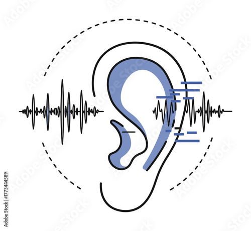 Auditory Processing Disorder Simulation Vector Art, Minimalist Visual Design for Sound Perception Concept