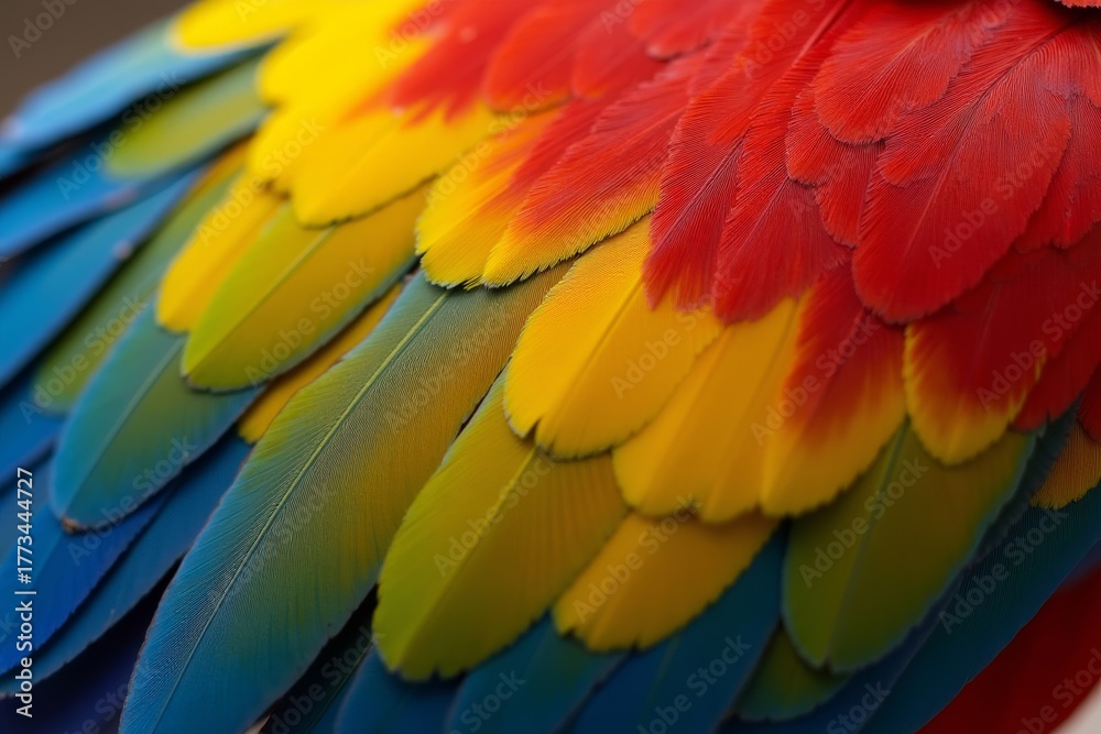 Fototapeta premium Vibrant Bird Feathers in Gradient Pattern: A Close-Up Shot