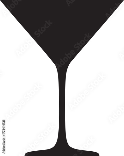 Elegant black martini glass silhouette isolated on white background