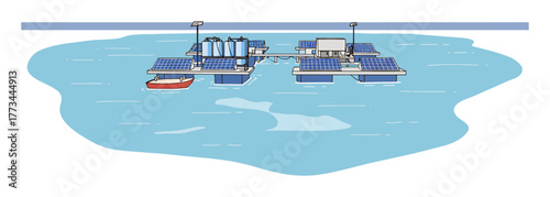 Minimalist Vector Solar Desalination Units on Pacific Atoll Lagoon, Clean Energy Technology Concept