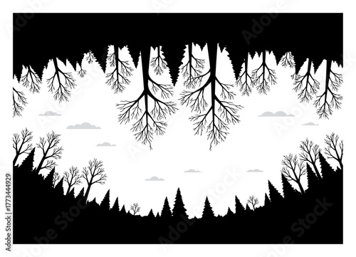Upside Down Forest Vector Art, Minimalist Roots to Sky Design