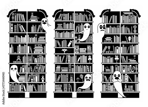 Gothic Fairy Tale Library Vector Art | Sentient Books & Ghostly Librarians